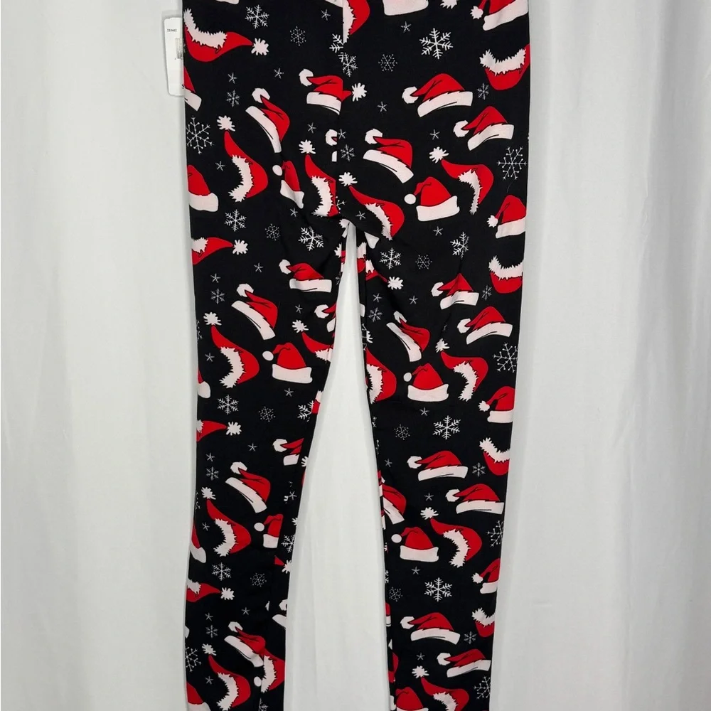 Poof! Black Leggings with Red Santa Hats - Picture 3 of 5